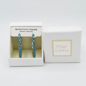 Pink Linen  2" Reconstituted Turquoise Silvertone Open Hoop Earrings NEW IN BOX